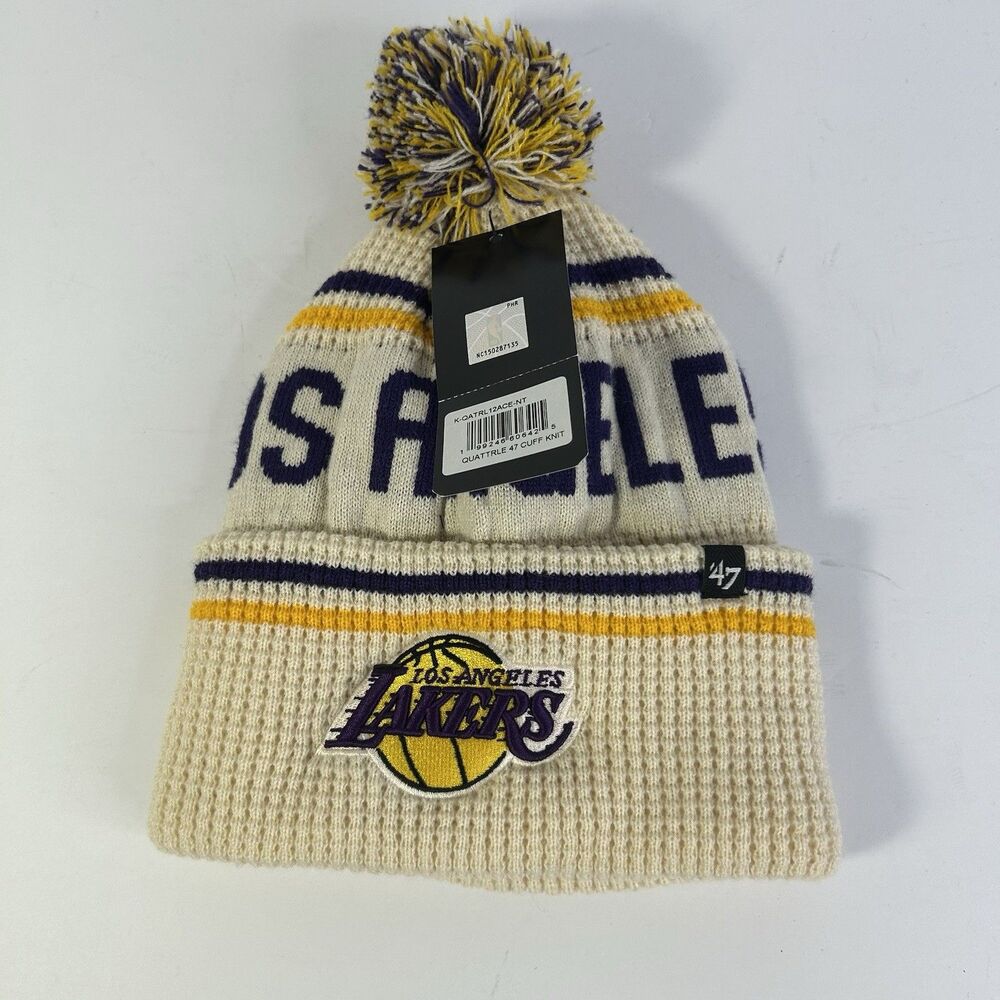 Los Angeles Lakers '47 Brand Hone Cuffed Knit Beanie Pom Top Hat Cap NEW NWT